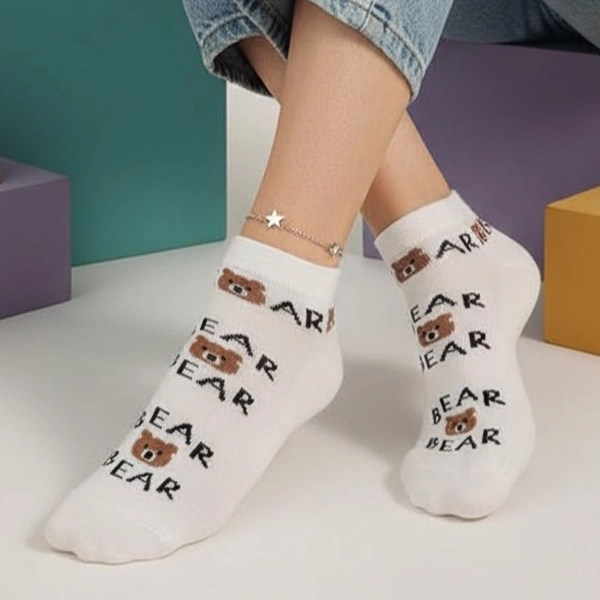 جوراب نیم ساق پنبه ای طرحدار خرسی 7019 روما